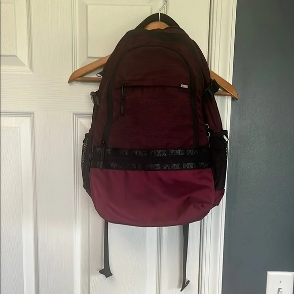 Victoria’s Secret PINK Collegiate Logo Backpack Maroon Marled and Black - Picture 2 of 4